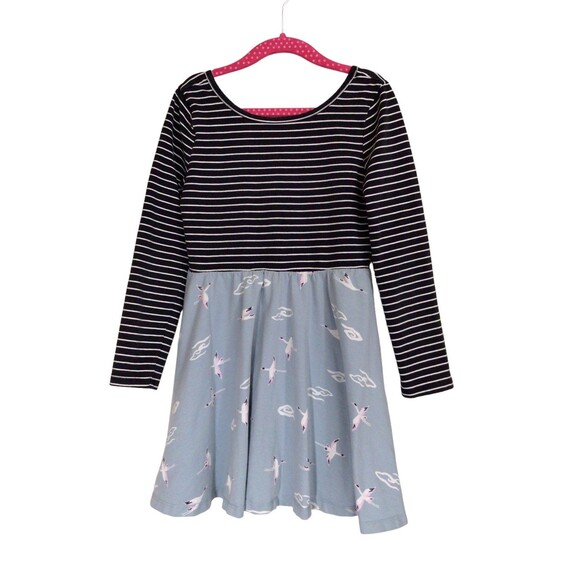 Navy Blue Striped Crane Bird Print TEA Collection Dress Sz 6 - Picture 1 of 3